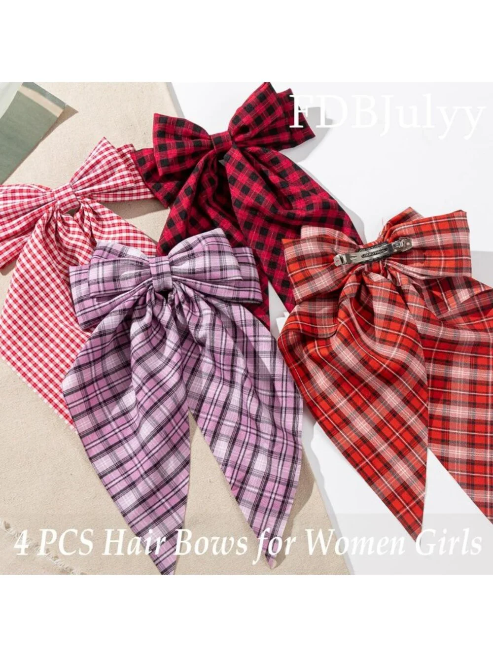 4 PCS Nonslip Hair Bows Clips for Women & Girls - Bow-knot Accessories for Thick